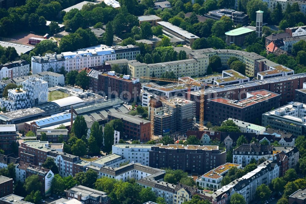 Aerial image Hamburg - Construction site to build a new office and commercial building on Stahltwiete in the district Bahrenfeld in Hamburg, Germany