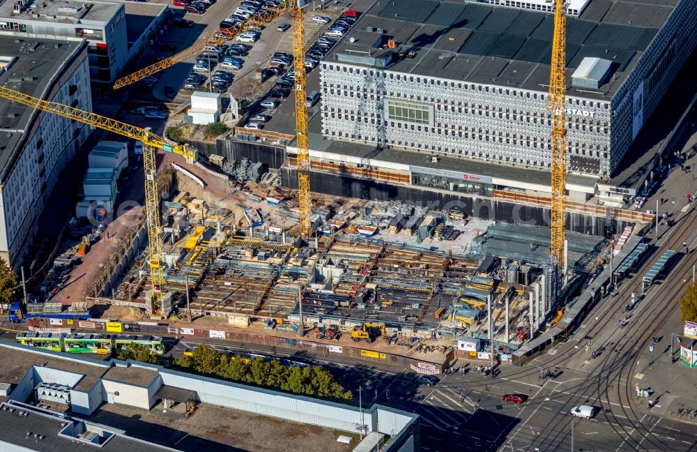 Aerial image Magdeburg - Construction site to build a new office and commercial building of Staedtischen factorye Magdeburg on Ernst-Reuter-Allee corner Breiter Weg in the district Altstadt in Magdeburg in the state Saxony-Anhalt, Germany