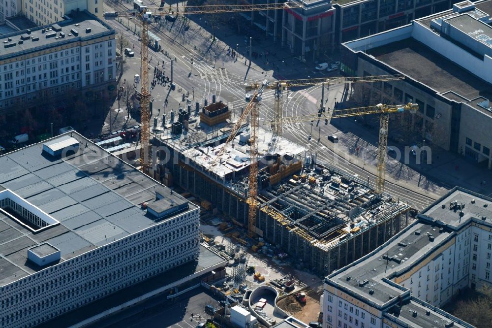 Aerial photograph Magdeburg - Construction site to build a new office and commercial building of Staedtischen factorye Magdeburg on Ernst-Reuter-Allee corner Breiter Weg in the district Altstadt in Magdeburg in the state Saxony-Anhalt, Germany