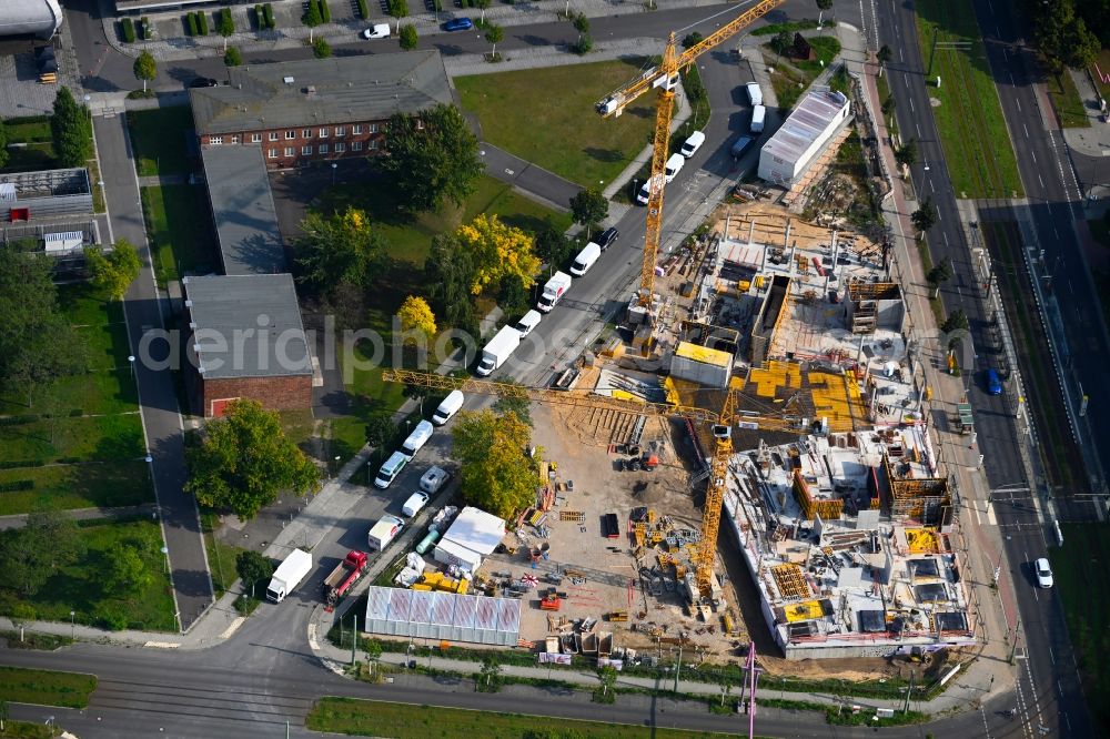 Aerial image Berlin - Construction site to build a new office and commercial building Steinbeis-Haus in Areal Carl-Scheele-Strasse - Max-Born-Strasse - Rudower Chaussee in the district Adlershof in Berlin, Germany