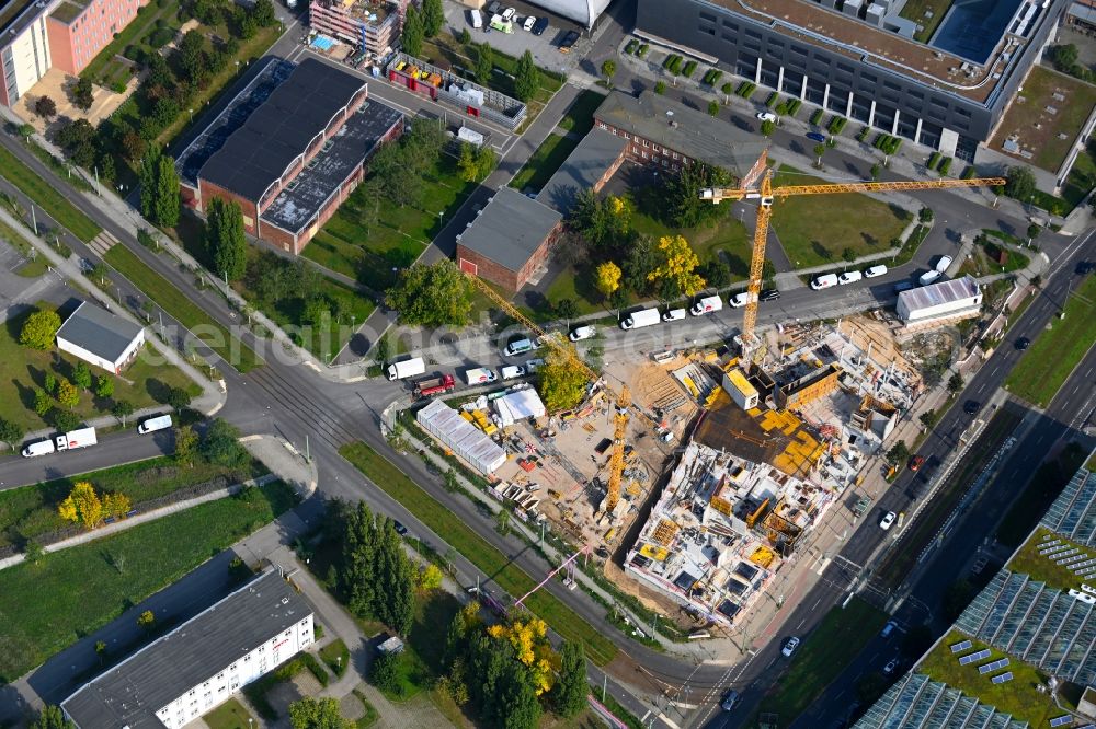 Aerial photograph Berlin - Construction site to build a new office and commercial building Steinbeis-Haus in Areal Carl-Scheele-Strasse - Max-Born-Strasse - Rudower Chaussee in the district Adlershof in Berlin, Germany