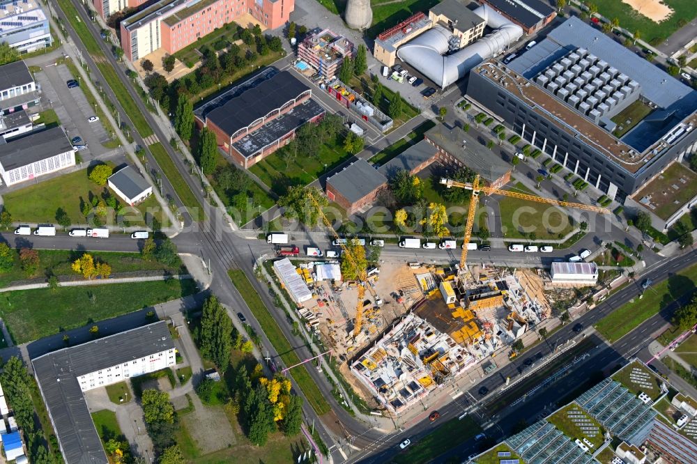 Berlin from above - Construction site to build a new office and commercial building Steinbeis-Haus in Areal Carl-Scheele-Strasse - Max-Born-Strasse - Rudower Chaussee in the district Adlershof in Berlin, Germany