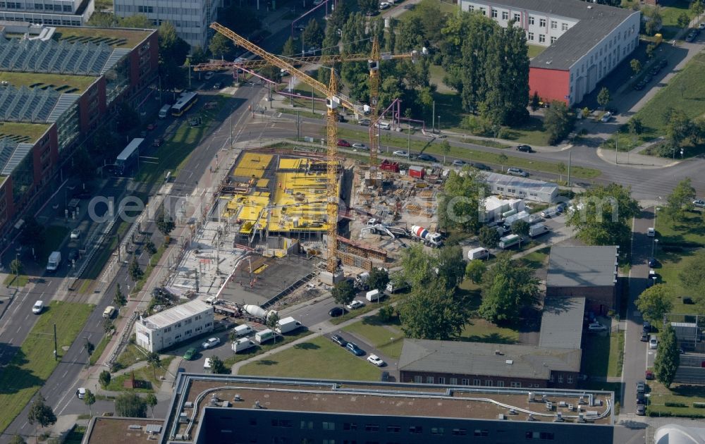 Aerial image Berlin - Construction site to build a new office and commercial building Steinbeis-Haus in Areal Carl-Scheele-Strasse - Max-Born-Strasse - Rudower Chaussee in the district Adlershof in Berlin, Germany