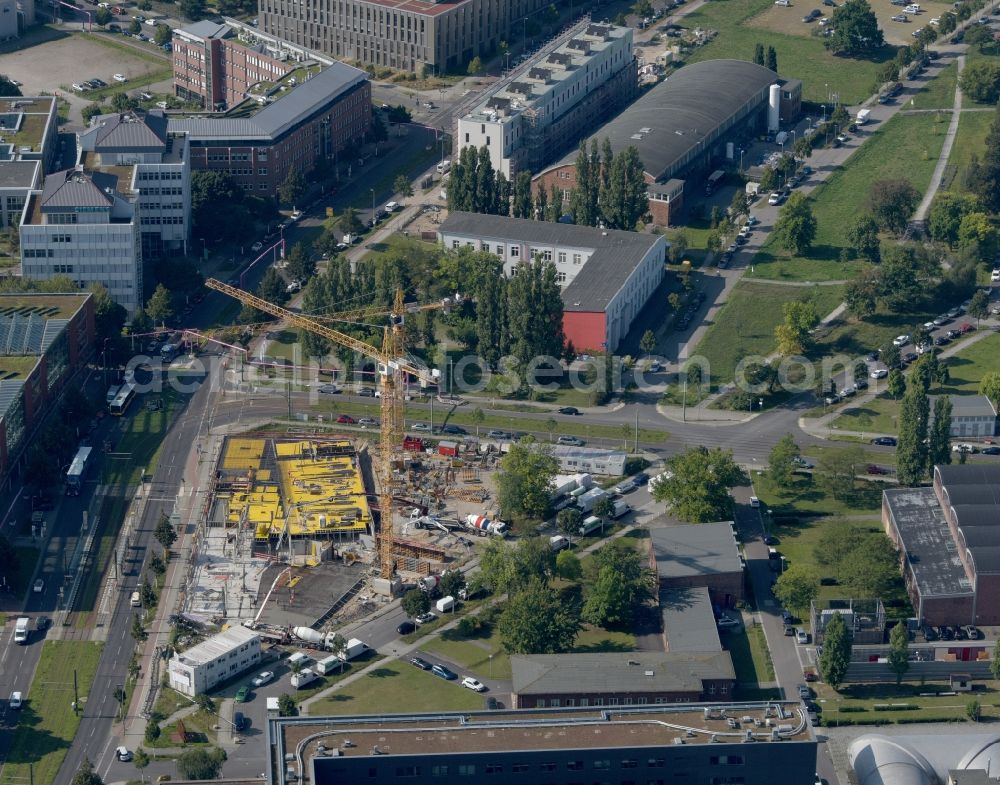 Aerial photograph Berlin - Construction site to build a new office and commercial building Steinbeis-Haus in Areal Carl-Scheele-Strasse - Max-Born-Strasse - Rudower Chaussee in the district Adlershof in Berlin, Germany