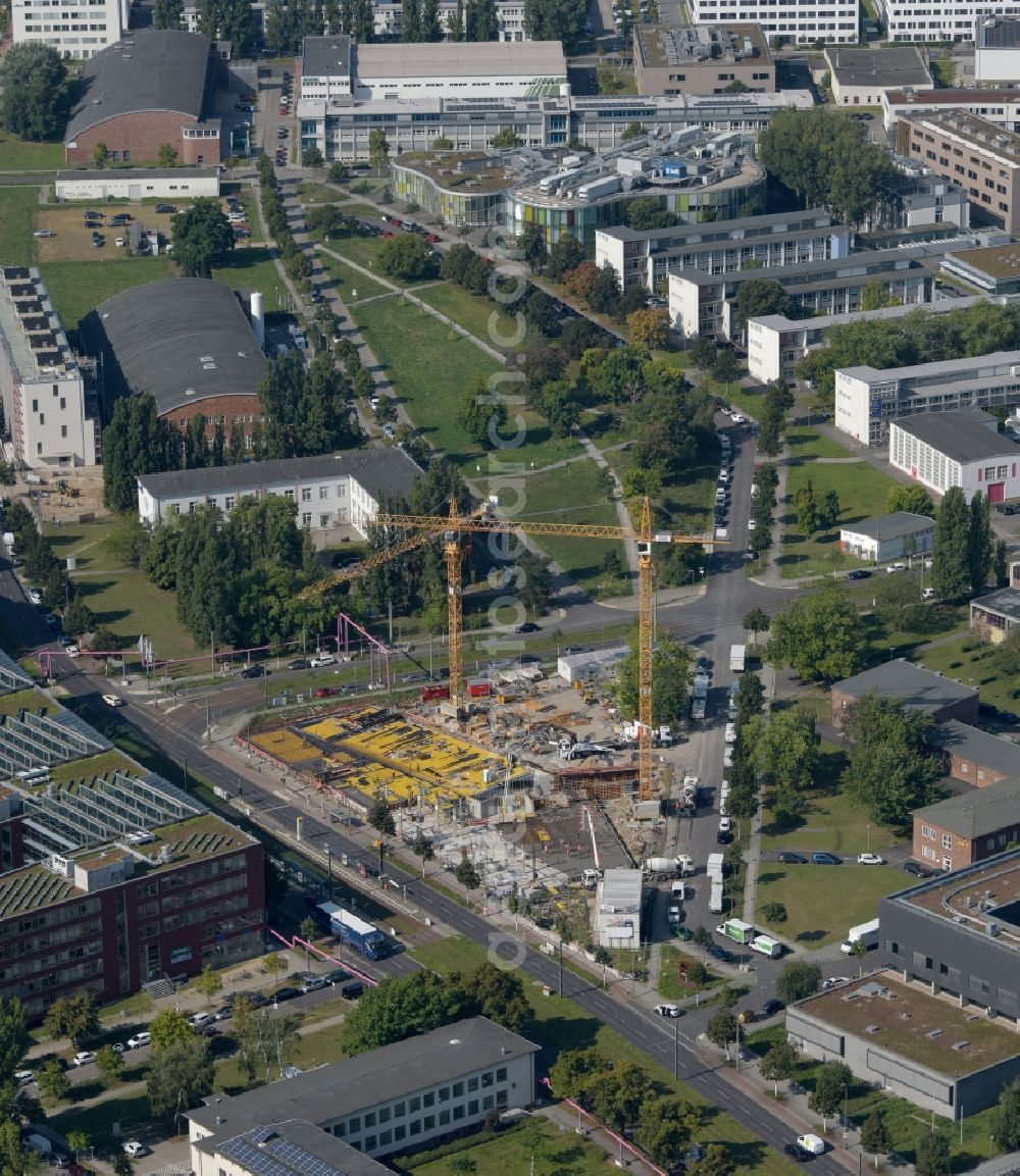 Berlin from above - Construction site to build a new office and commercial building Steinbeis-Haus in Areal Carl-Scheele-Strasse - Max-Born-Strasse - Rudower Chaussee in the district Adlershof in Berlin, Germany