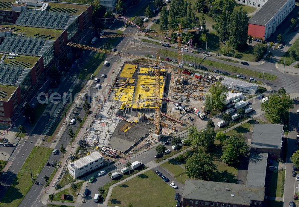 Berlin from the bird's eye view: Construction site to build a new office and commercial building Steinbeis-Haus in Areal Carl-Scheele-Strasse - Max-Born-Strasse - Rudower Chaussee in the district Adlershof in Berlin, Germany