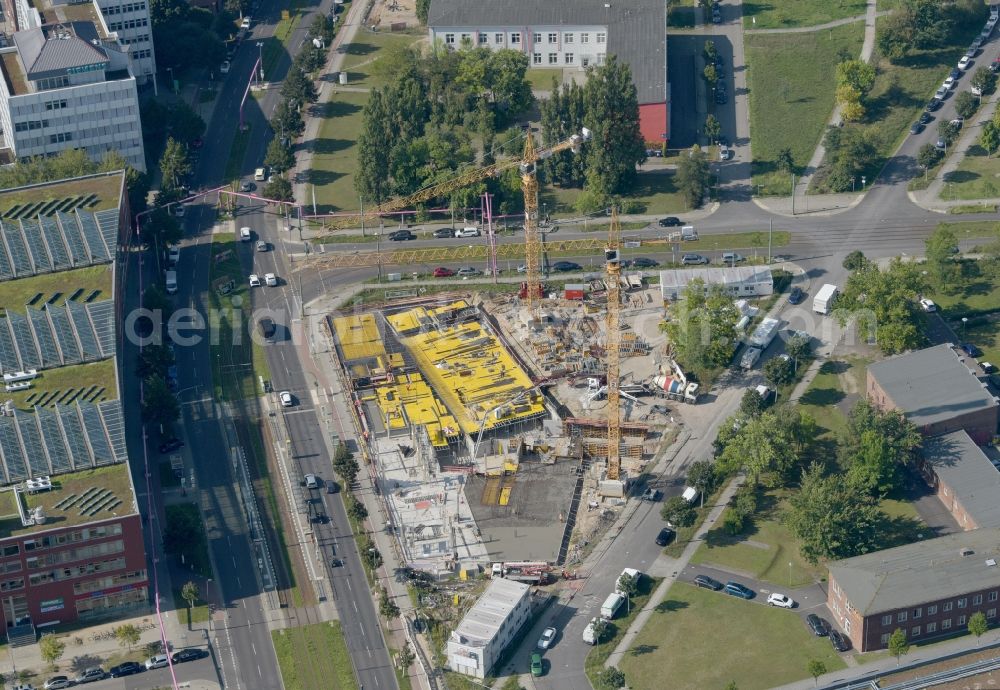 Aerial image Berlin - Construction site to build a new office and commercial building Steinbeis-Haus in Areal Carl-Scheele-Strasse - Max-Born-Strasse - Rudower Chaussee in the district Adlershof in Berlin, Germany