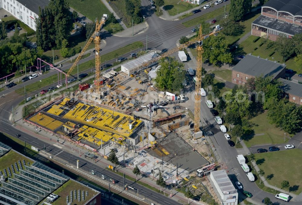 Berlin from the bird's eye view: Construction site to build a new office and commercial building Steinbeis-Haus in Areal Carl-Scheele-Strasse - Max-Born-Strasse - Rudower Chaussee in the district Adlershof in Berlin, Germany