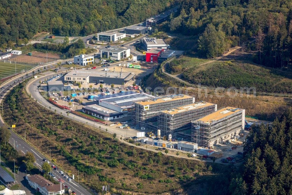 Siegen from above - Construction site to build a new office and commercial building Summit on Martinshardt in Siegen in the state North Rhine-Westphalia, Germany