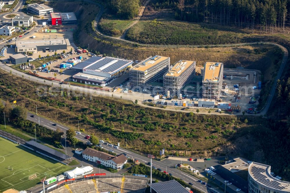 Aerial photograph Siegen - Construction site to build a new office and commercial building Summit on Martinshardt in Siegen in the state North Rhine-Westphalia, Germany