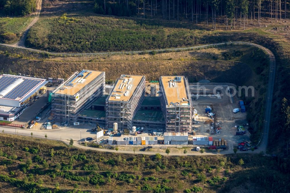 Siegen from above - Construction site to build a new office and commercial building Summit on Martinshardt in Siegen in the state North Rhine-Westphalia, Germany