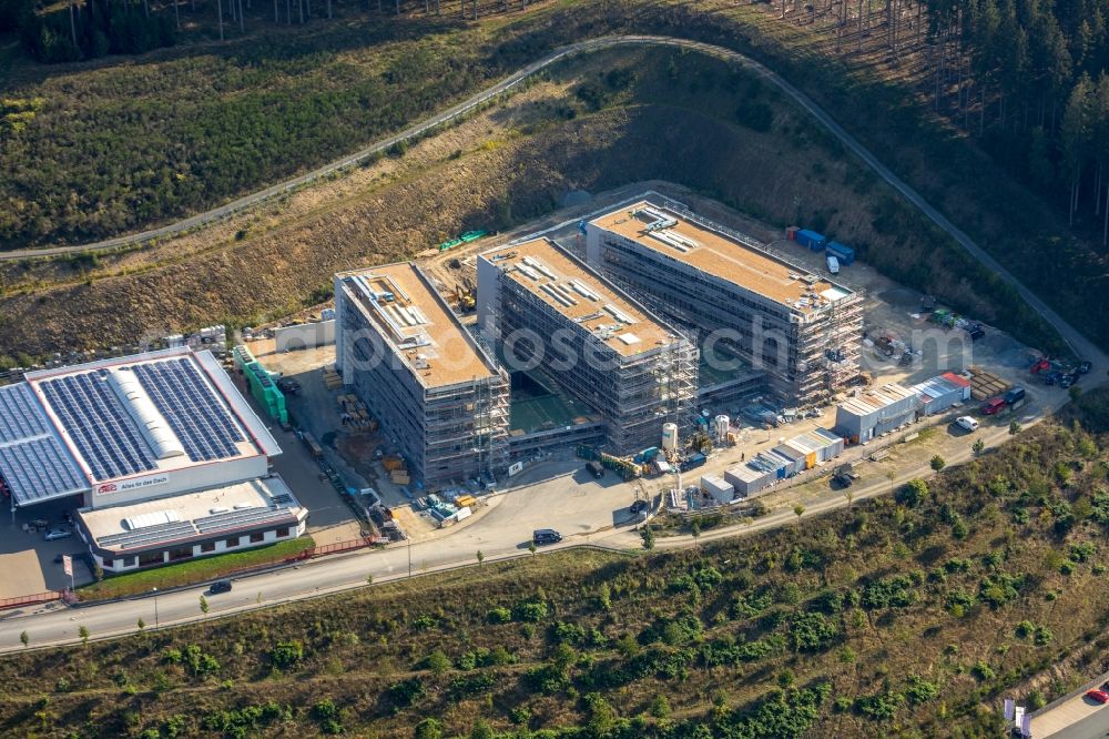 Aerial photograph Siegen - Construction site to build a new office and commercial building Summit on Martinshardt in Siegen in the state North Rhine-Westphalia, Germany