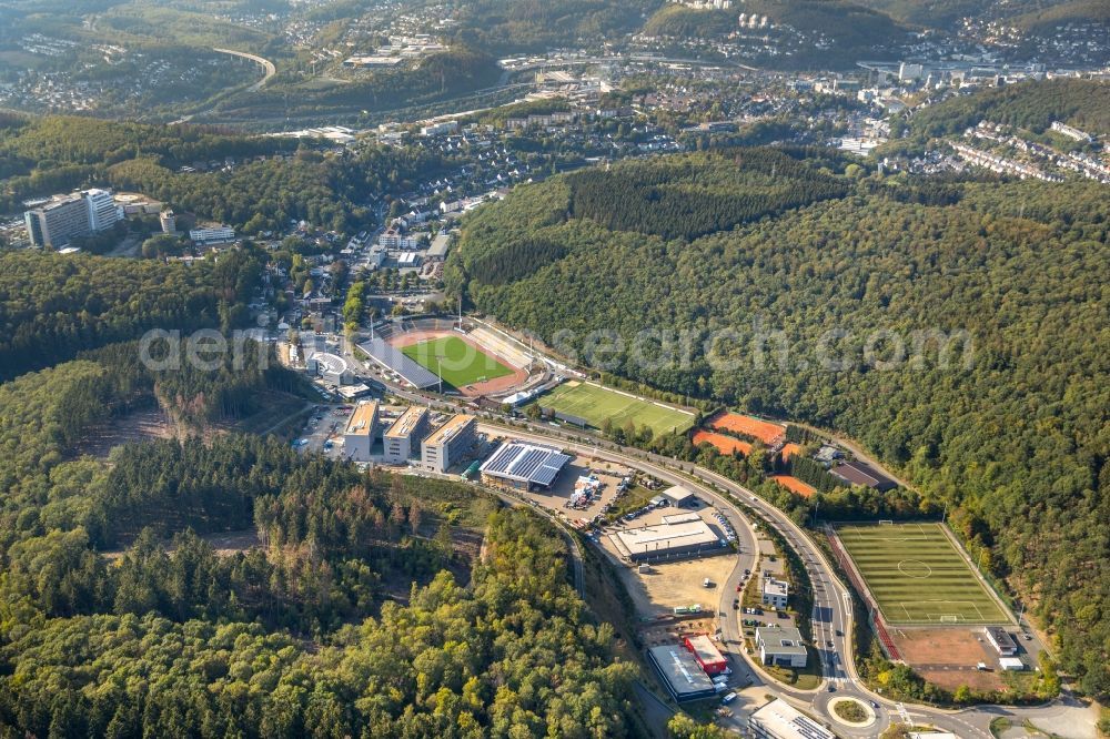 Siegen from above - Construction site to build a new office and commercial building Summit on Martinshardt in Siegen in the state North Rhine-Westphalia, Germany