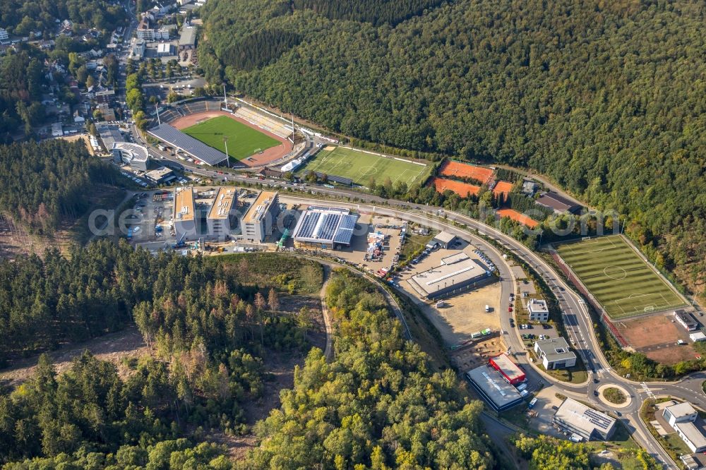 Aerial photograph Siegen - Construction site to build a new office and commercial building Summit on Martinshardt in Siegen in the state North Rhine-Westphalia, Germany