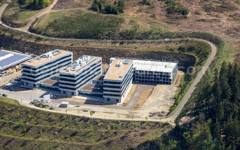 Siegen from the bird's eye view: Construction site to build a new office and commercial building Summit on Martinshardt in Siegen in the state North Rhine-Westphalia, Germany