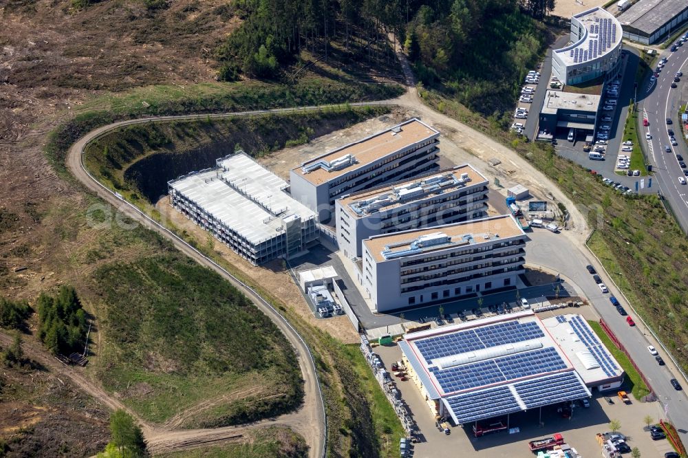 Aerial photograph Siegen - Construction site to build a new office and commercial building Summit on Martinshardt in Siegen in the state North Rhine-Westphalia, Germany