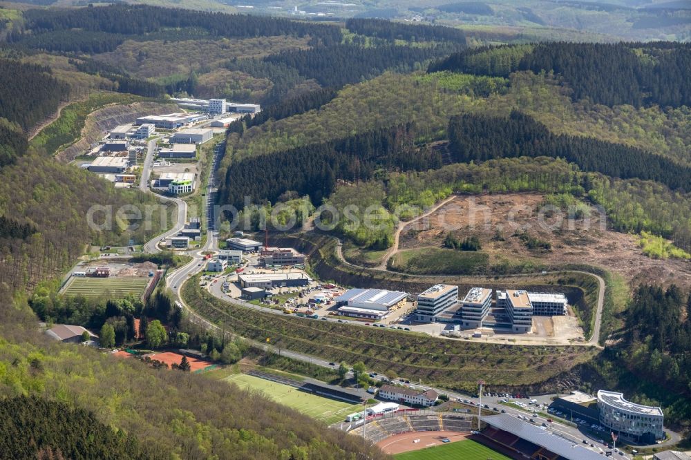 Aerial photograph Siegen - Construction site to build a new office and commercial building Summit on Martinshardt in Siegen in the state North Rhine-Westphalia, Germany