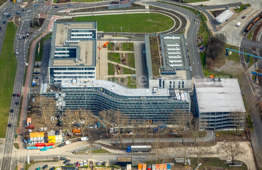 Düsseldorf from above - Construction site to build a new office and commercial building THEO105 of Grundstuecksgesellschaft HOBERG & DRIESCH mbH on Theodorstrasse in Duesseldorf in the state North Rhine-Westphalia, Germany