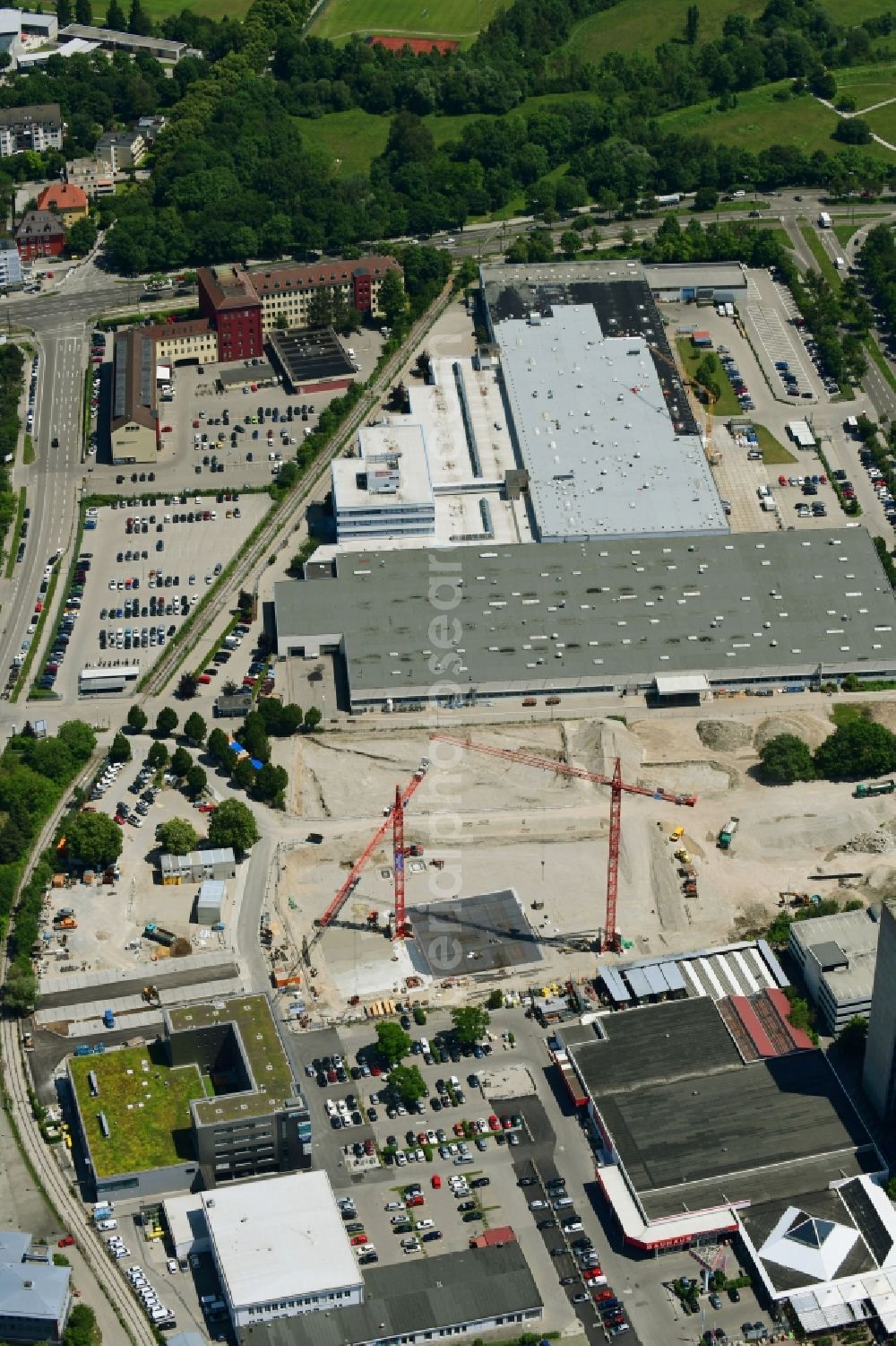 Aerial image Augsburg - Construction site to build a new office and commercial building TONI Park on Werner-von-Siemens-Strasse in Augsburg in the state Bavaria, Germany