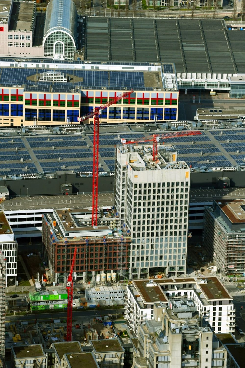 Frankfurt am Main from above - Construction site to build a new office and commercial building DB Tower on Europa-Allee in the district Gallus in Frankfurt in the state Hesse, Germany