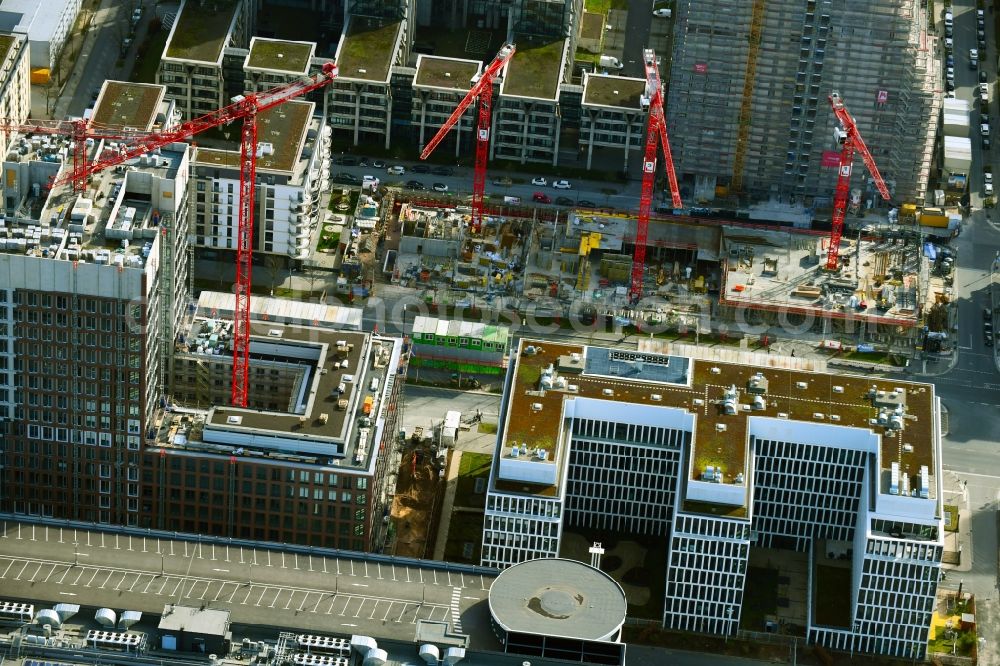 Aerial image Frankfurt am Main - Construction site to build a new office and commercial building DB Tower on Europa-Allee in the district Gallus in Frankfurt in the state Hesse, Germany