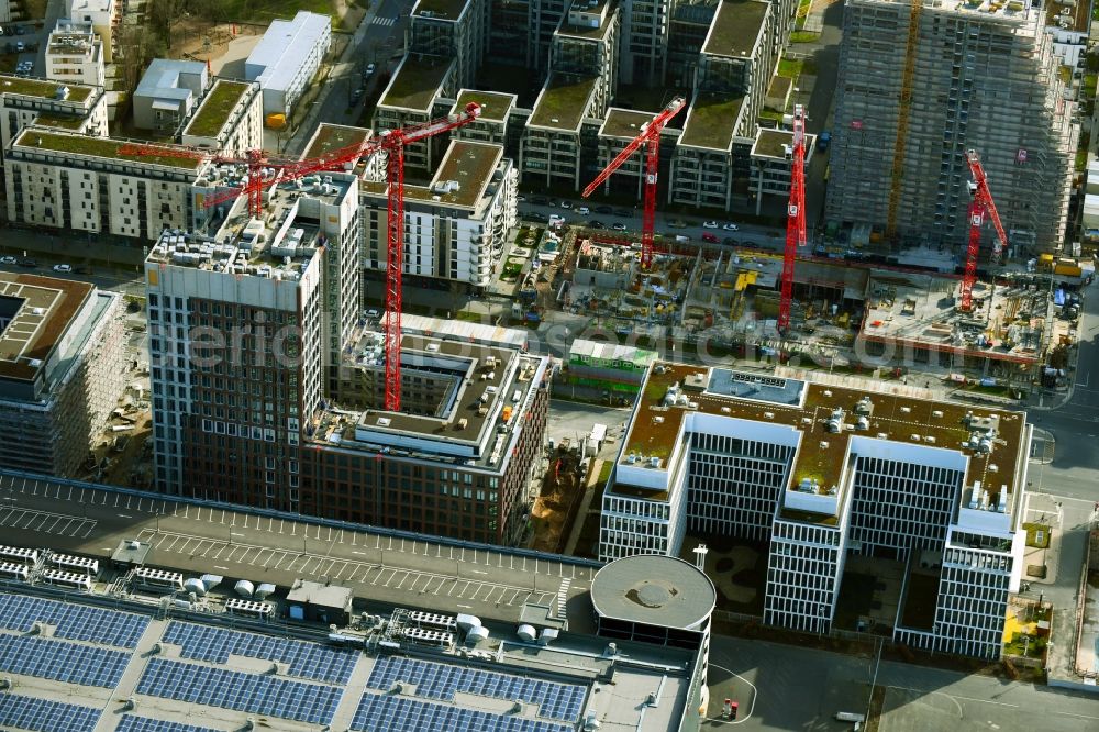 Frankfurt am Main from above - Construction site to build a new office and commercial building DB Tower on Europa-Allee in the district Gallus in Frankfurt in the state Hesse, Germany