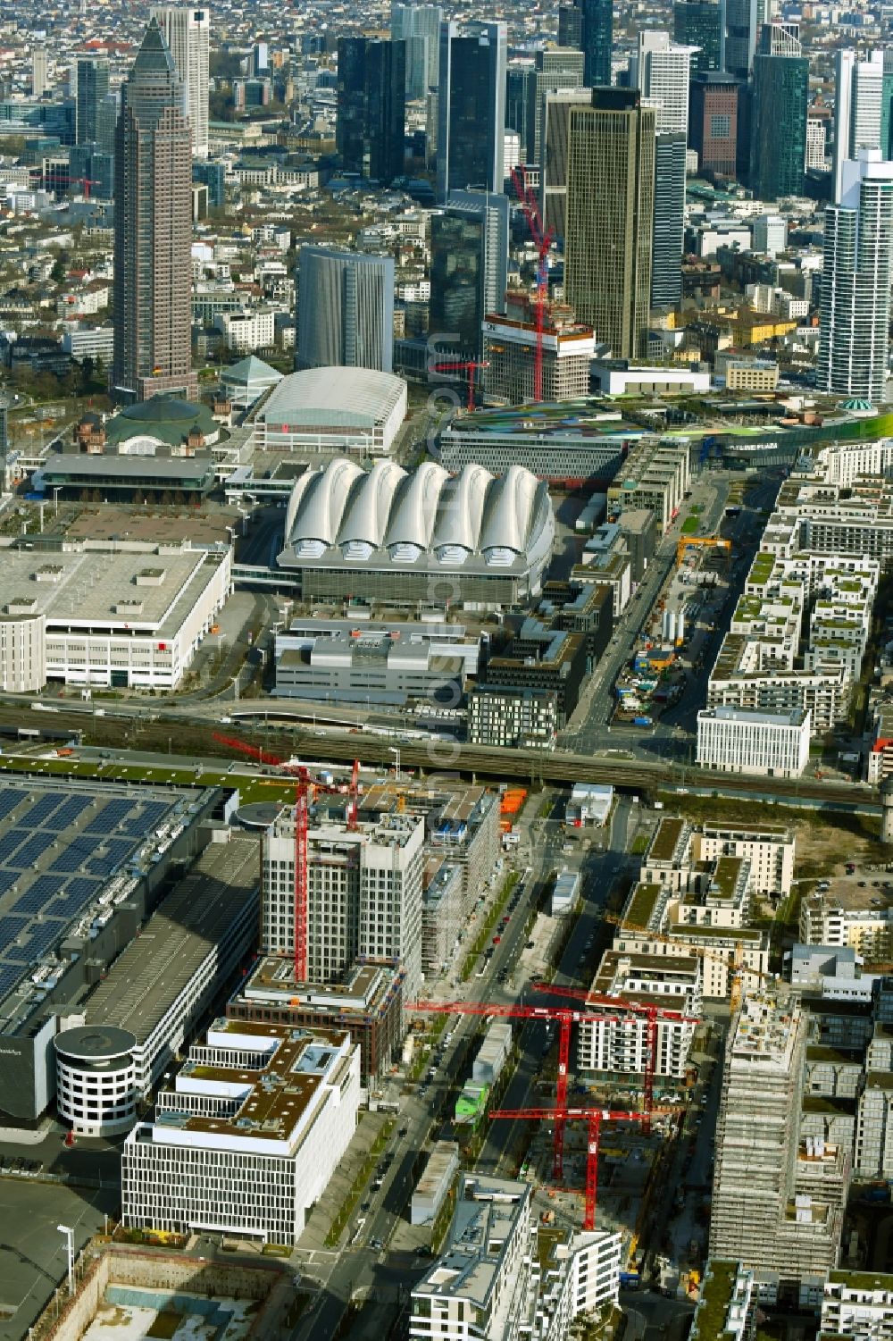 Aerial photograph Frankfurt am Main - Construction site to build a new office and commercial building DB Tower on Europa-Allee in the district Gallus in Frankfurt in the state Hesse, Germany