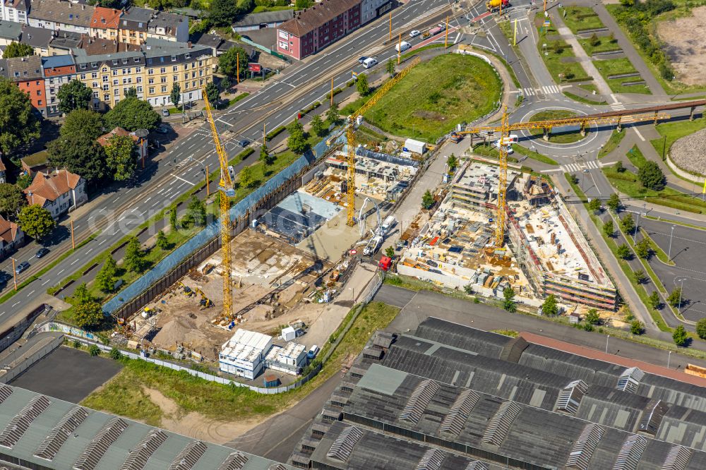 Bochum from above - Construction site to build a new office and commercial building TRIUM - An of Jahrhunderthalle in Bochum at Ruhrgebiet in the state North Rhine-Westphalia, Germany