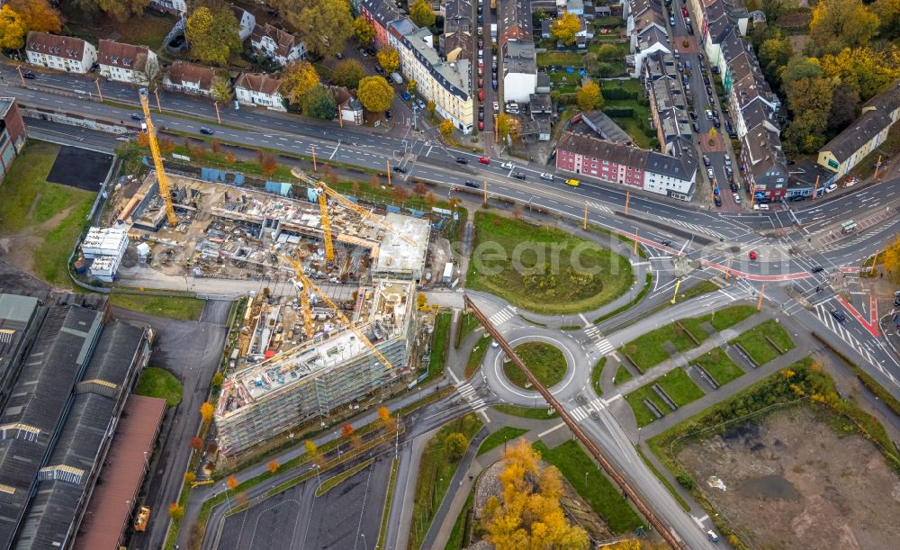 Bochum from above - Construction site to build a new office and commercial building TRIUM - An of Jahrhunderthalle in Bochum at Ruhrgebiet in the state North Rhine-Westphalia, Germany