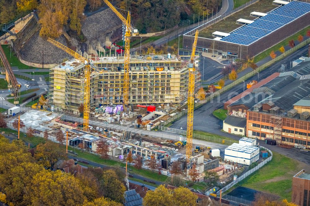 Aerial image Bochum - Construction site to build a new office and commercial building TRIUM - An of Jahrhunderthalle in Bochum at Ruhrgebiet in the state North Rhine-Westphalia, Germany