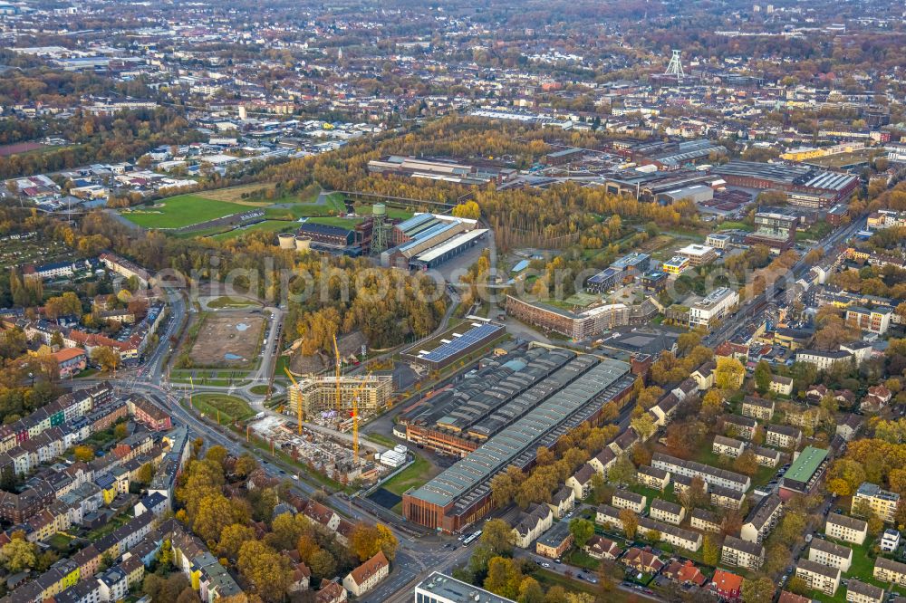 Aerial photograph Bochum - Construction site to build a new office and commercial building TRIUM - An of Jahrhunderthalle in Bochum at Ruhrgebiet in the state North Rhine-Westphalia, Germany