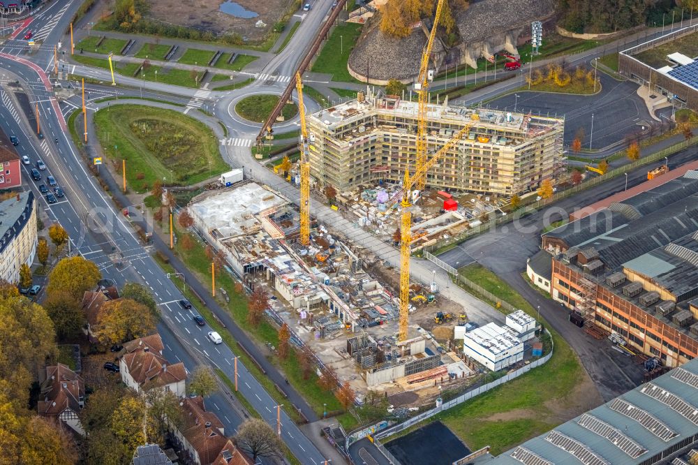 Bochum from above - Construction site to build a new office and commercial building TRIUM - An of Jahrhunderthalle in Bochum at Ruhrgebiet in the state North Rhine-Westphalia, Germany