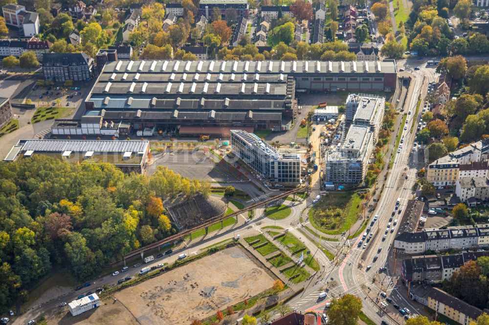 Bochum from above - Construction site to build a new office and commercial building TRIUM - An of Jahrhunderthalle in Bochum at Ruhrgebiet in the state North Rhine-Westphalia, Germany