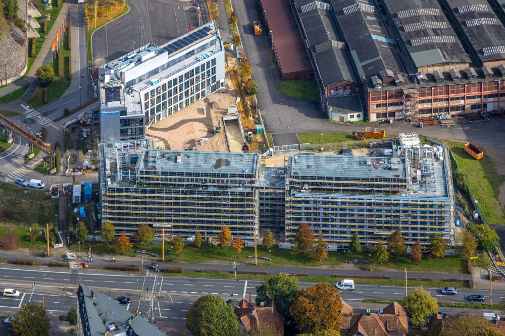 Bochum from above - Construction site to build a new office and commercial building TRIUM - An of Jahrhunderthalle in Bochum at Ruhrgebiet in the state North Rhine-Westphalia, Germany