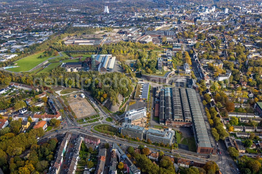 Bochum from the bird's eye view: Construction site to build a new office and commercial building TRIUM - An of Jahrhunderthalle in Bochum at Ruhrgebiet in the state North Rhine-Westphalia, Germany