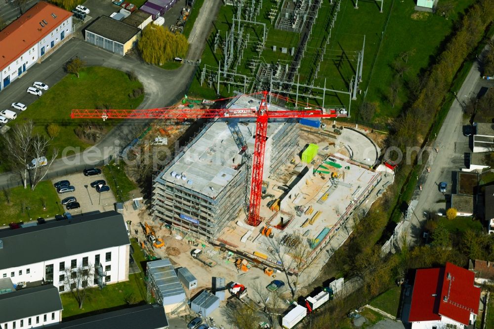 Würzburg from the bird's eye view: Construction site to build a new office and commercial building on Unterduerrbacher Strasse in the district Duerrbachau in Wuerzburg in the state Bavaria, Germany