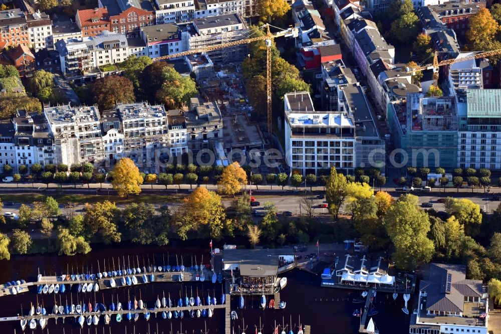 Hamburg from above - Building site to the new building of an office house and business house of the insurance group alliance in the district Saint Georg in Hamburg, Germany. Developer is the alliance life insurance-AG / alliance Realestate Germany GmbH according to the draught of the architects and engineers of the AGN Leusmann GmbH