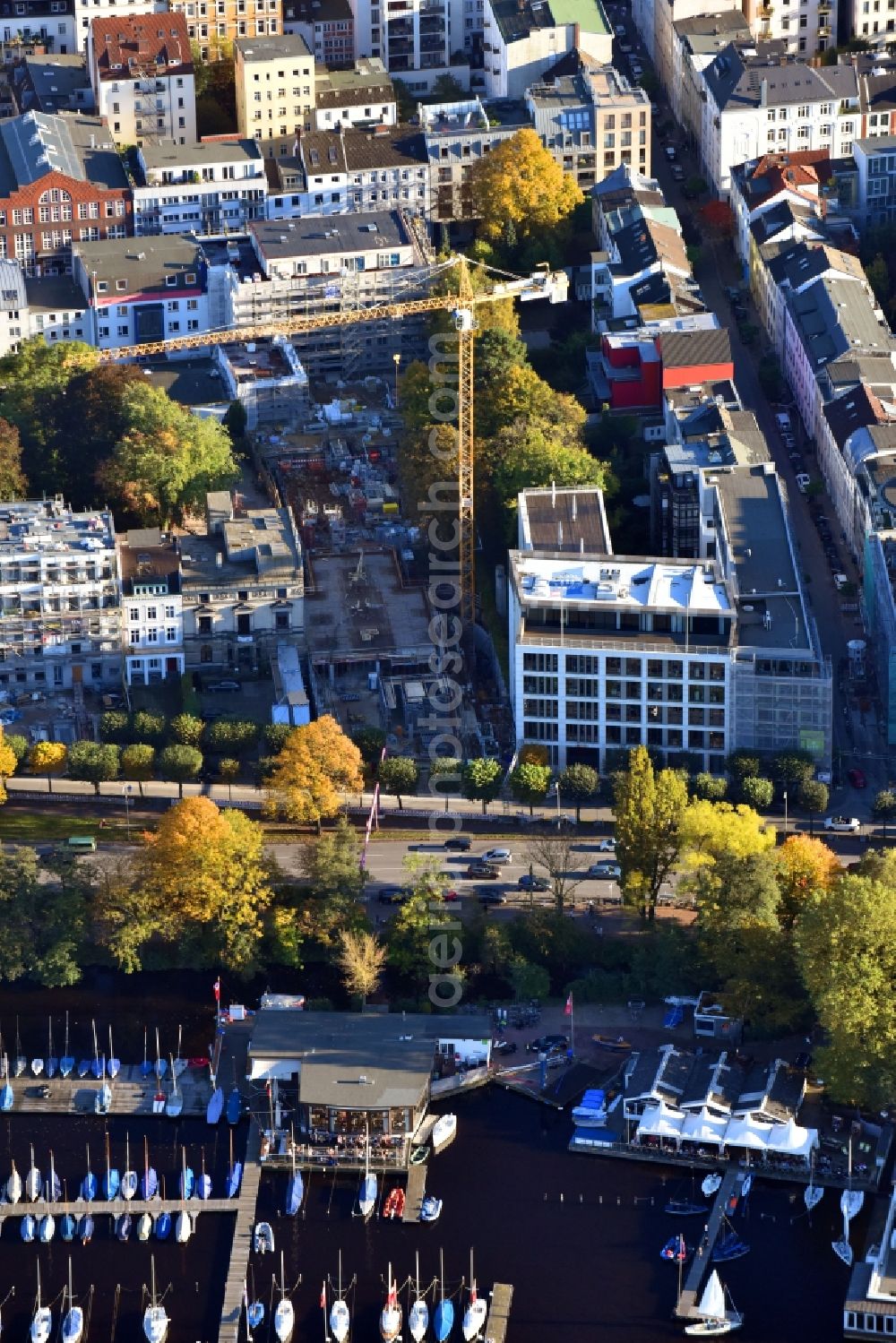 Hamburg from the bird's eye view: Building site to the new building of an office house and business house of the insurance group alliance in the district Saint Georg in Hamburg, Germany. Developer is the alliance life insurance-AG / alliance Realestate Germany GmbH according to the draught of the architects and engineers of the AGN Leusmann GmbH