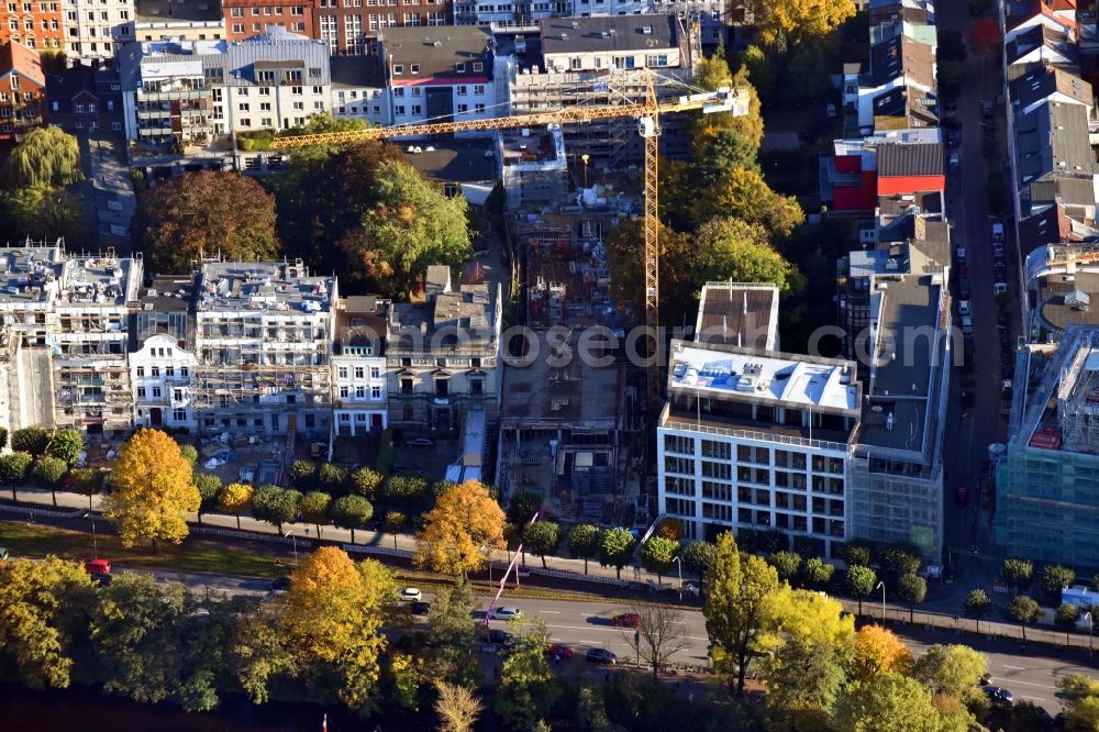 Aerial image Hamburg - Building site to the new building of an office house and business house of the insurance group alliance in the district Saint Georg in Hamburg, Germany. Developer is the alliance life insurance-AG / alliance Realestate Germany GmbH according to the draught of the architects and engineers of the AGN Leusmann GmbH