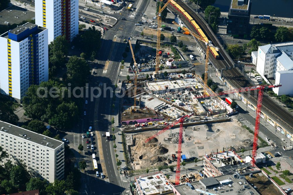 Berlin from above - Construction site to build a new office and commercial building VoltAir on Voltairestrasse - Dircksenstrasse - Alexanderstrasse in the district Mitte in Berlin, Germany