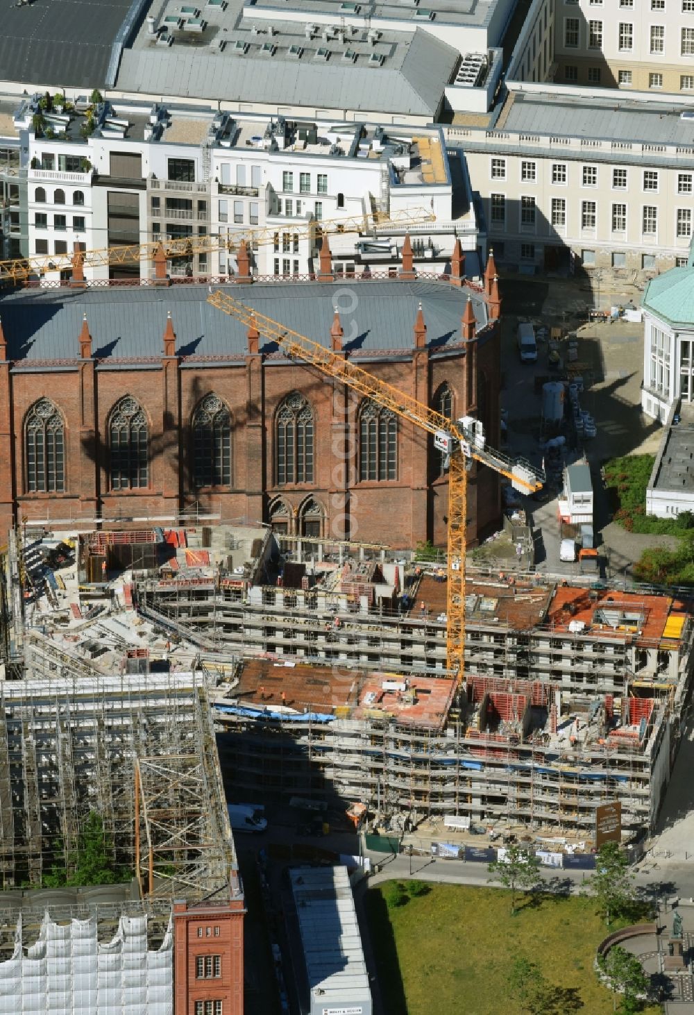 Berlin from above - Construction site to build a new office and commercial building on Werderscher Markt corner Schinkelplatz in the district Mitte in Berlin, Germany