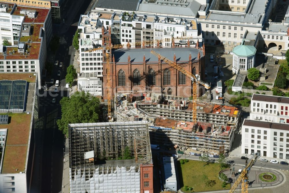 Berlin from the bird's eye view: Construction site to build a new office and commercial building on Werderscher Markt corner Schinkelplatz in the district Mitte in Berlin, Germany