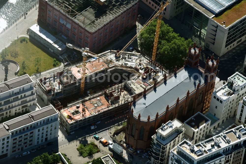 Aerial image Berlin - Construction site to build a new office and commercial building on Werderscher Markt corner Schinkelplatz in the district Mitte in Berlin, Germany