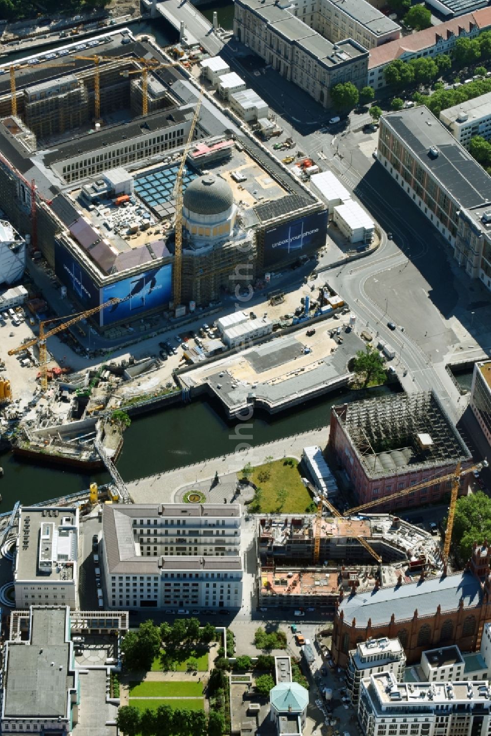 Berlin from above - Construction site to build a new office and commercial building on Werderscher Markt corner Schinkelplatz in the district Mitte in Berlin, Germany