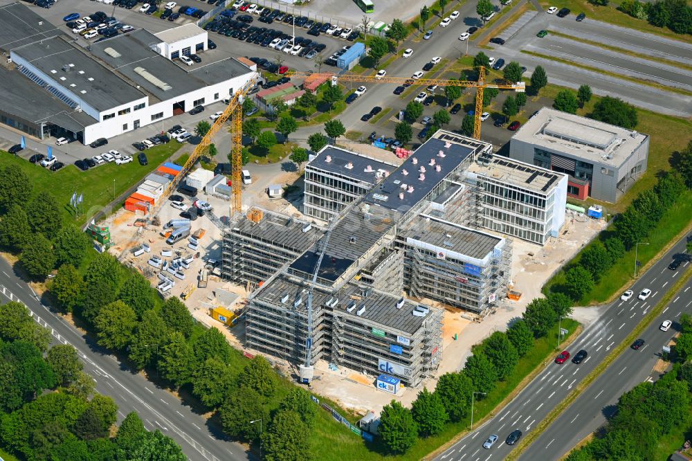 Aerial photograph Paderborn - Construction site to build a new office and commercial building Westend-Carree on street Stedener Feld in the district Schloss Neuhaus in Paderborn in the state North Rhine-Westphalia, Germany