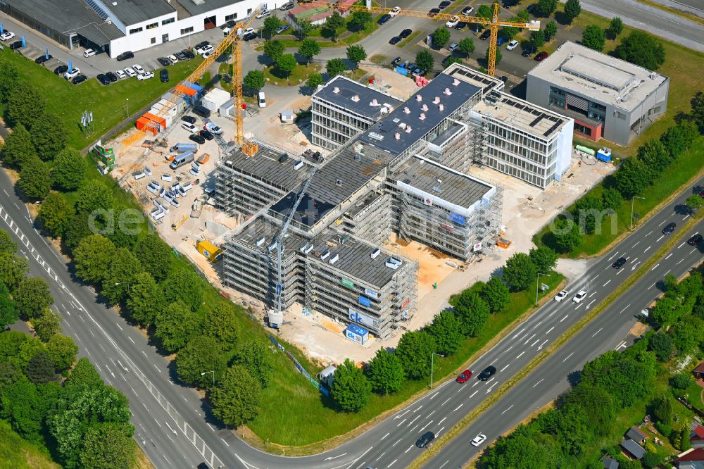 Paderborn from above - Construction site to build a new office and commercial building Westend-Carree on street Stedener Feld in the district Schloss Neuhaus in Paderborn in the state North Rhine-Westphalia, Germany