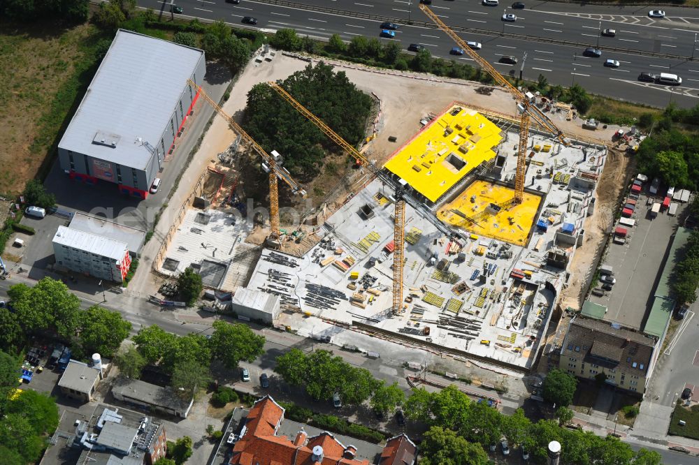 Berlin from above - Construction site to build a new office and commercial building Westend Office on street Fuerstenbrunner Weg in the district Westend in Berlin, Germany