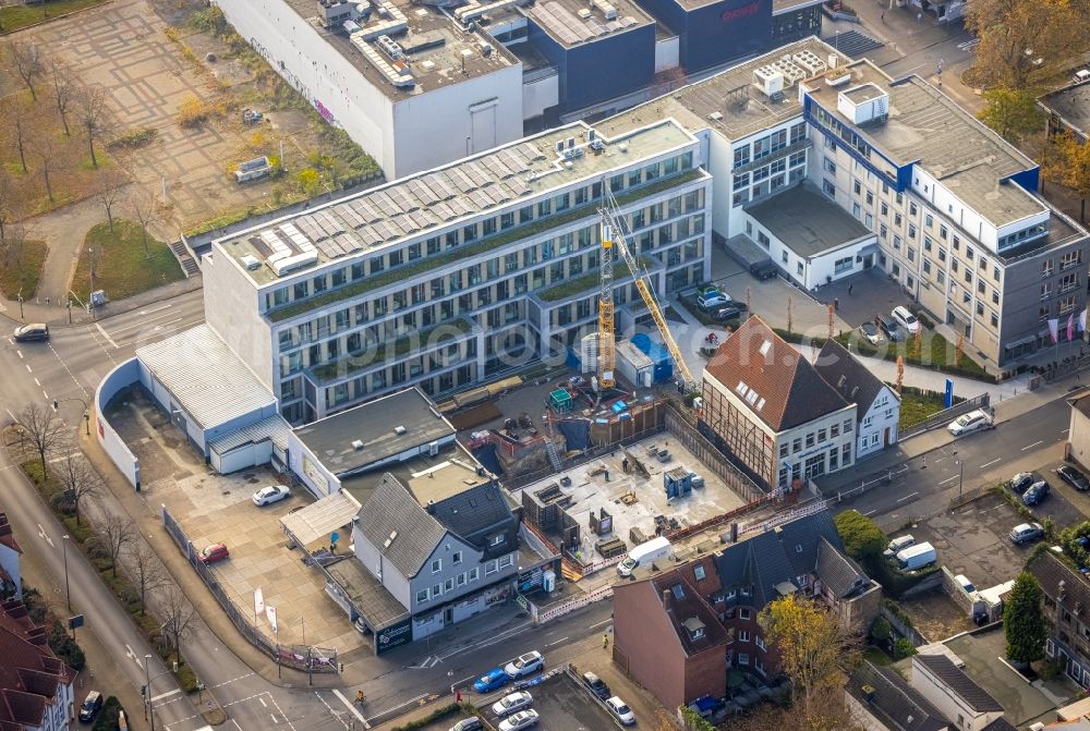 Hamm from the bird's eye view: Construction site to build a new office and commercial building of WA - Westfaelischer Anzeiger on Widumstrasse in the district Heessen in Hamm in the state North Rhine-Westphalia, Germany