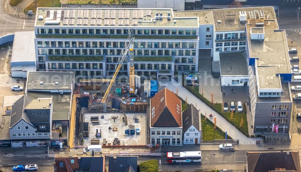 Aerial photograph Hamm - Construction site to build a new office and commercial building of WA - Westfaelischer Anzeiger on Widumstrasse in the district Heessen in Hamm in the state North Rhine-Westphalia, Germany