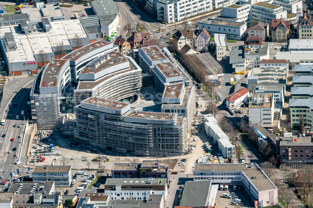 Stuttgart from above - Construction site for the new construction of an office-building ensemble for a Campus Purchasing and Logistics in the district Feuerbach in Stuttgart in the state Baden-Wurttemberg, Germany